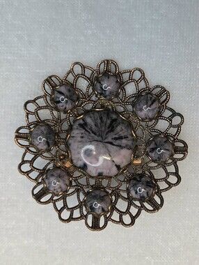 Vintage Mid-century Circular Coppertone Filigree Brooch / Pin